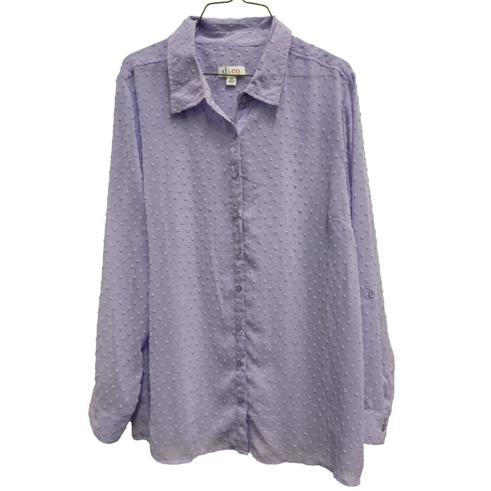 Denim & Co Fairy Romantic Blouse Womens XL Purple‎ Swiss Dot Chiffon Sheer